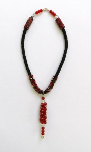 Red and black beaded kumihimo necklace