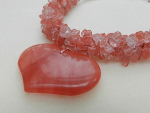 Kumihimo Cherry Quartz heart pendant