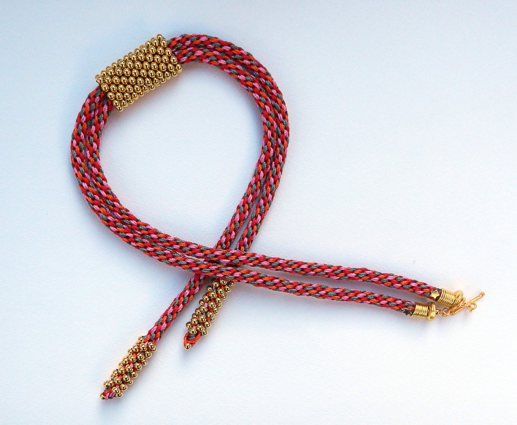 Metal seed bead kumihimo