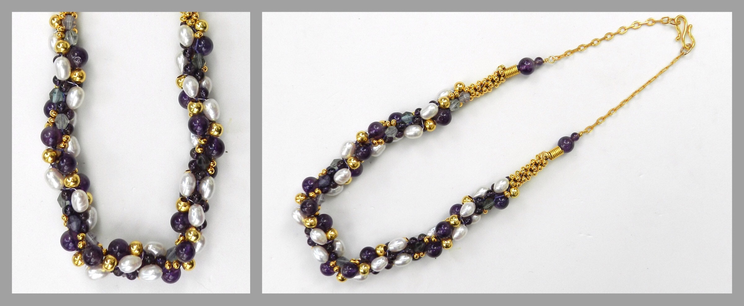 Bicones, Pearls and Amethyst - Prumihimo
